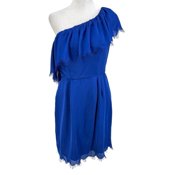 Rebecca Taylor satin Womens Cocktail Mini Dress One Shoulder Blue size 6 - Picture 1 of 13